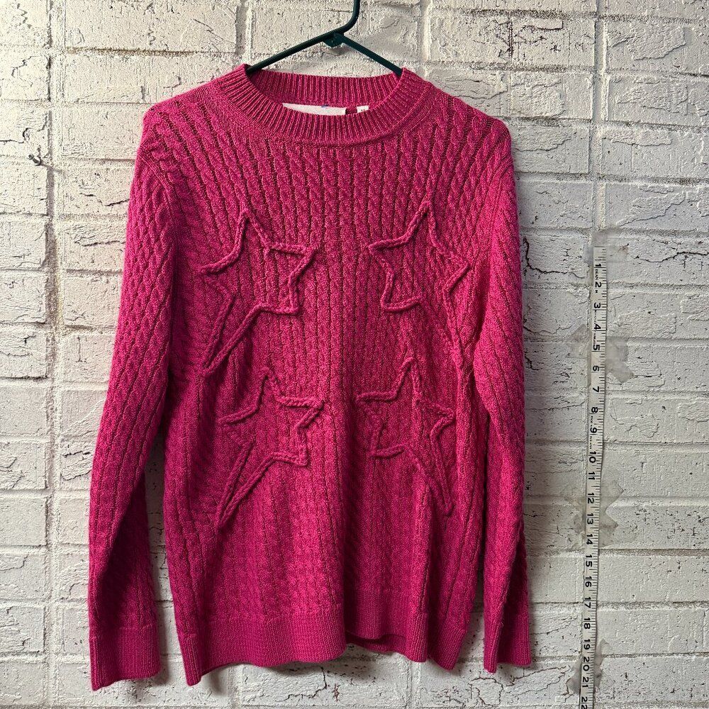 CHRLDR Cheerleader Hot Pink Cable Knit Star Sweater (XS)
